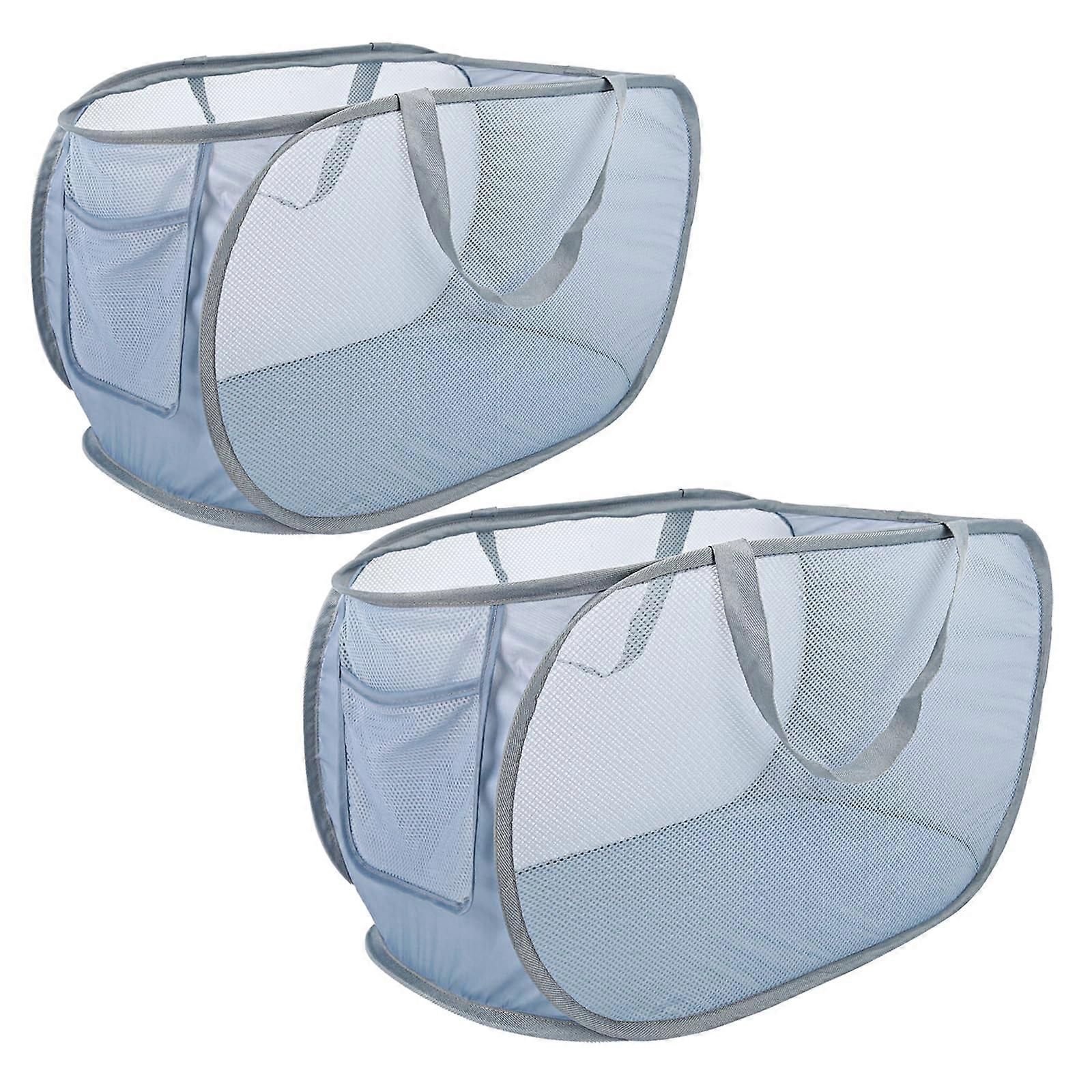 Collapsible Laundry Baskets 2 Pack, Mesh Up Pop Hamper with Handles, Stair Basket