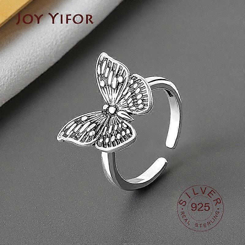 Real 925 Sterling Silver Geometric Butterfly Shape Adjustable Ring Minimalist Fine Jewelry For Women Party Gift