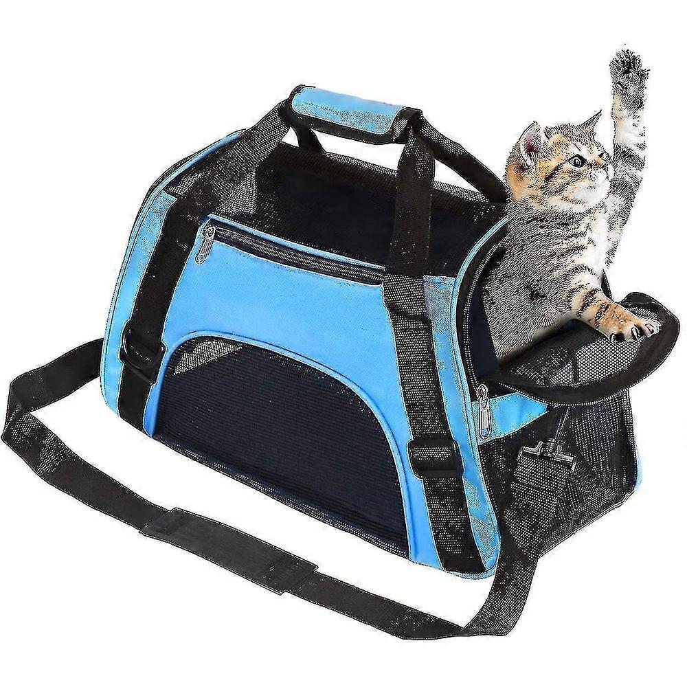 Hjyang חתול מנשא רך צד חברת תעופה מאושר חיות מחמד נושא תיק , חיות מחמד נסיעות מוביל עבור חתולים, כלבים גור נוחות נייד מתקפל לחיות מחמד תיק כחול GKK
