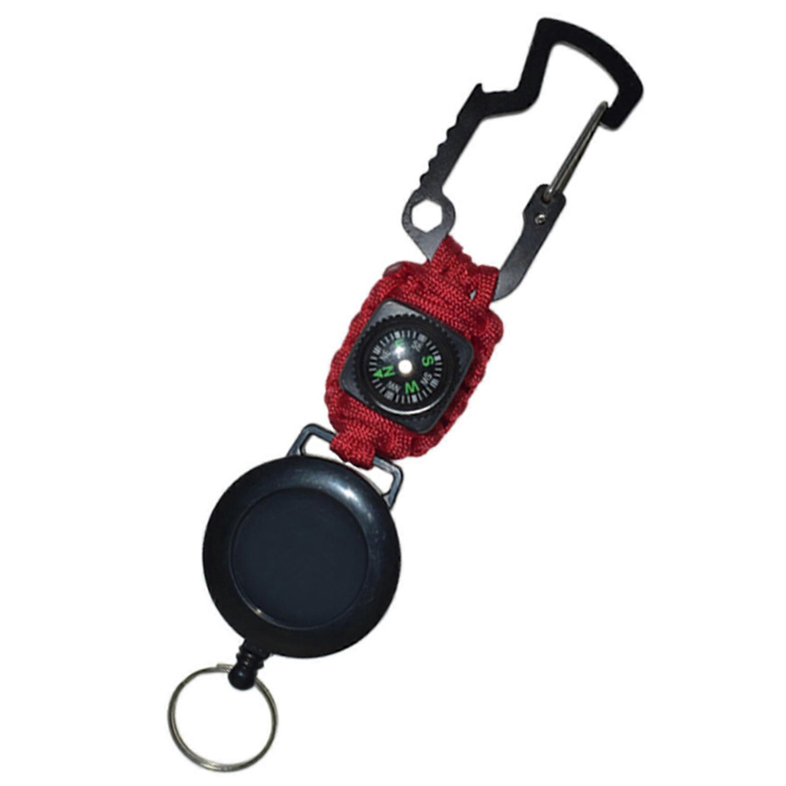 Extendable Badges Holder Steel Cord Keyrings, Heavy Duties Compasses Keychains Extendable Badges Clip with Belt Clip Red