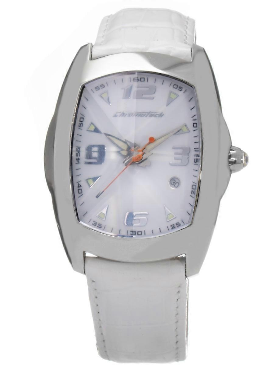 Chronotech Vit Äkta Läder CT7504M-B Herrklocka