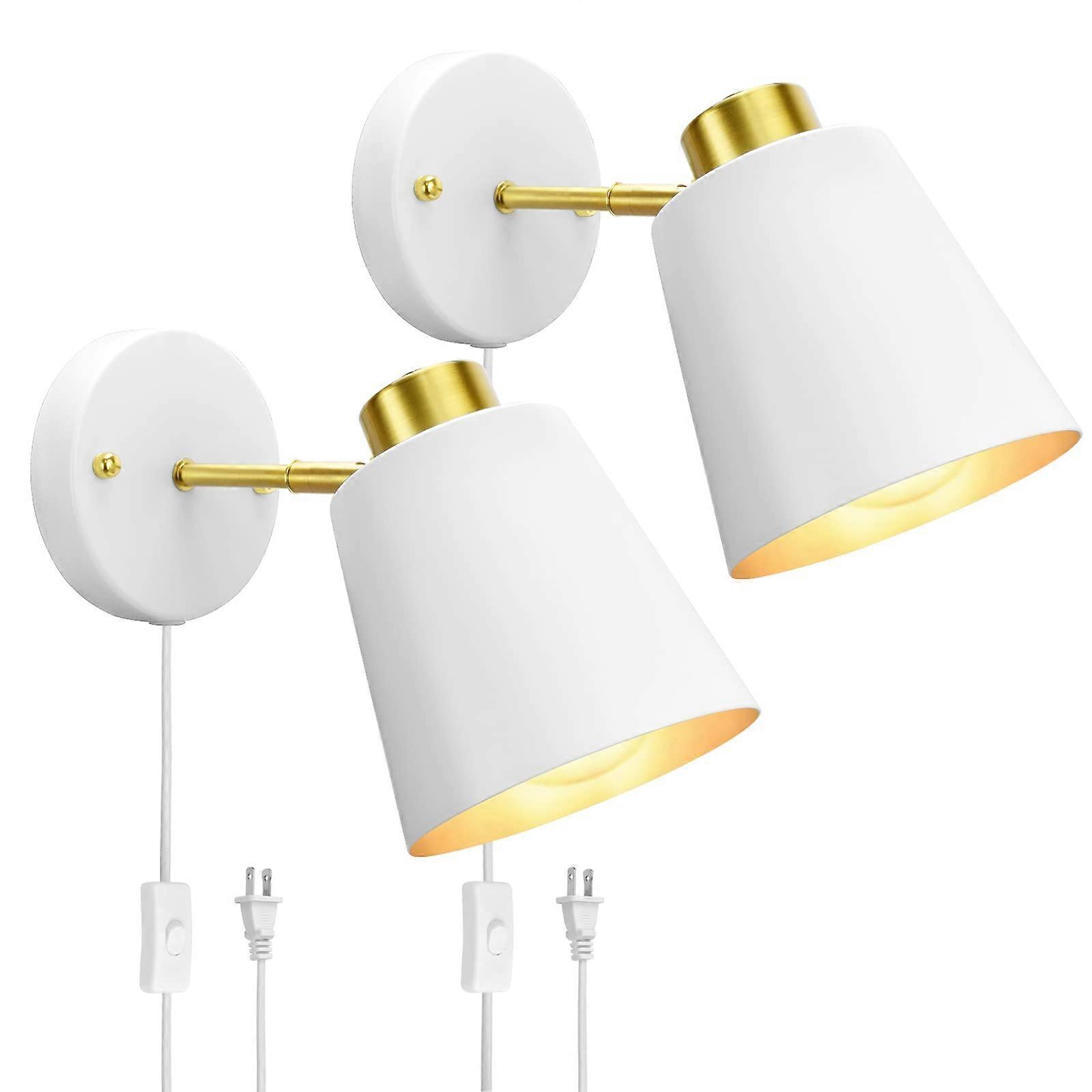 Plug in Wall Sconces, Rotatable Angle White Wall Lamp with Plug in Cord Metal Vintage(2 Pack)
