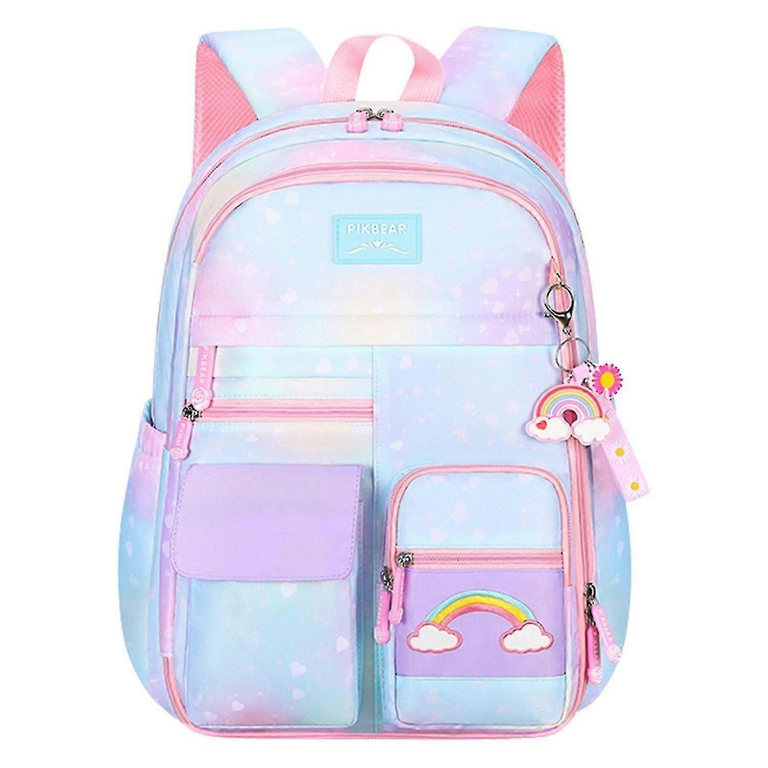 Gradient Pink Elementary School Bag Multi-outer Pouches Water Resistant Camping & Hiking Equipment