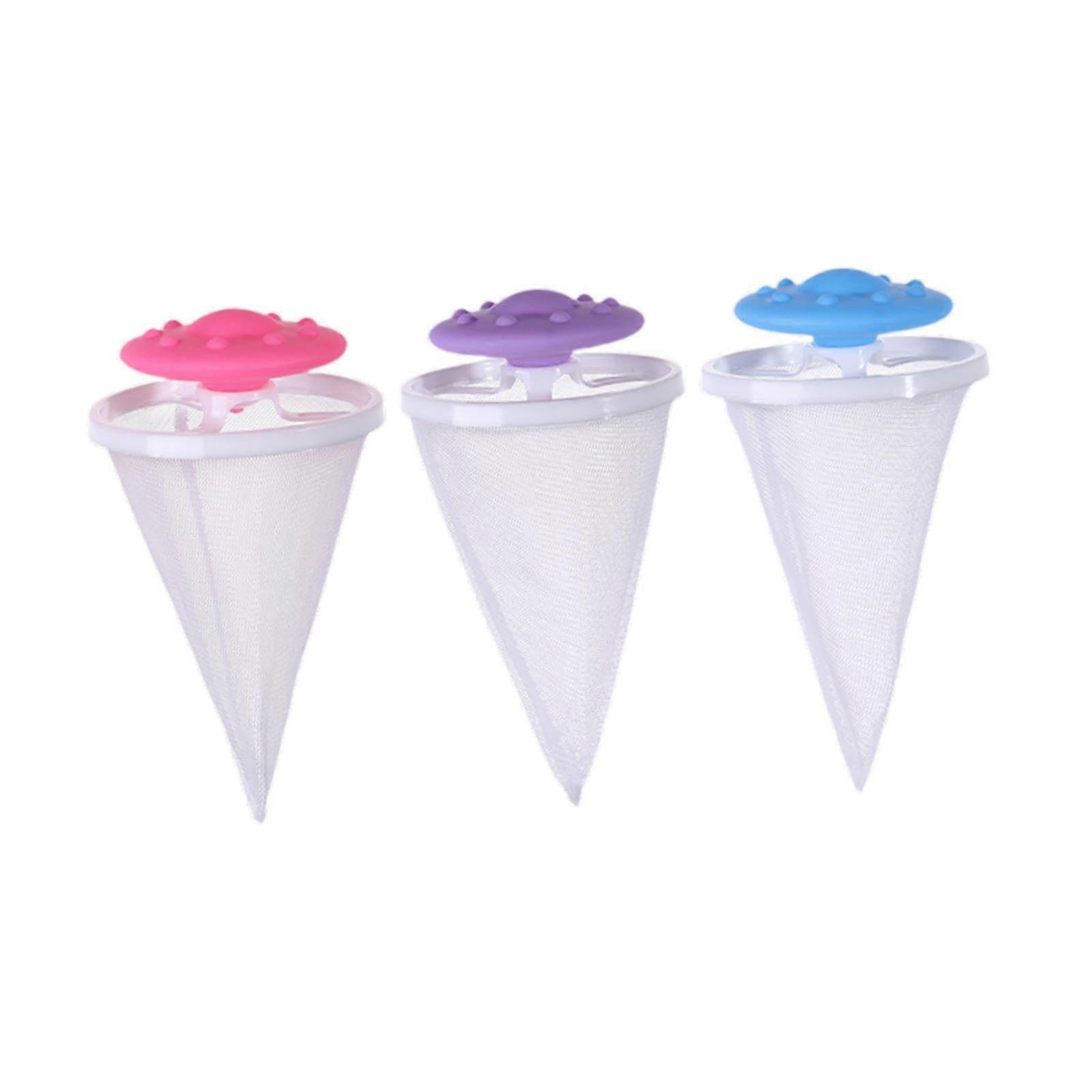 Hair Cleaning Net Bag 3-Pack For Washing Machine, Reusable Dirty Fiber Catcher, Conical Lint Bag
