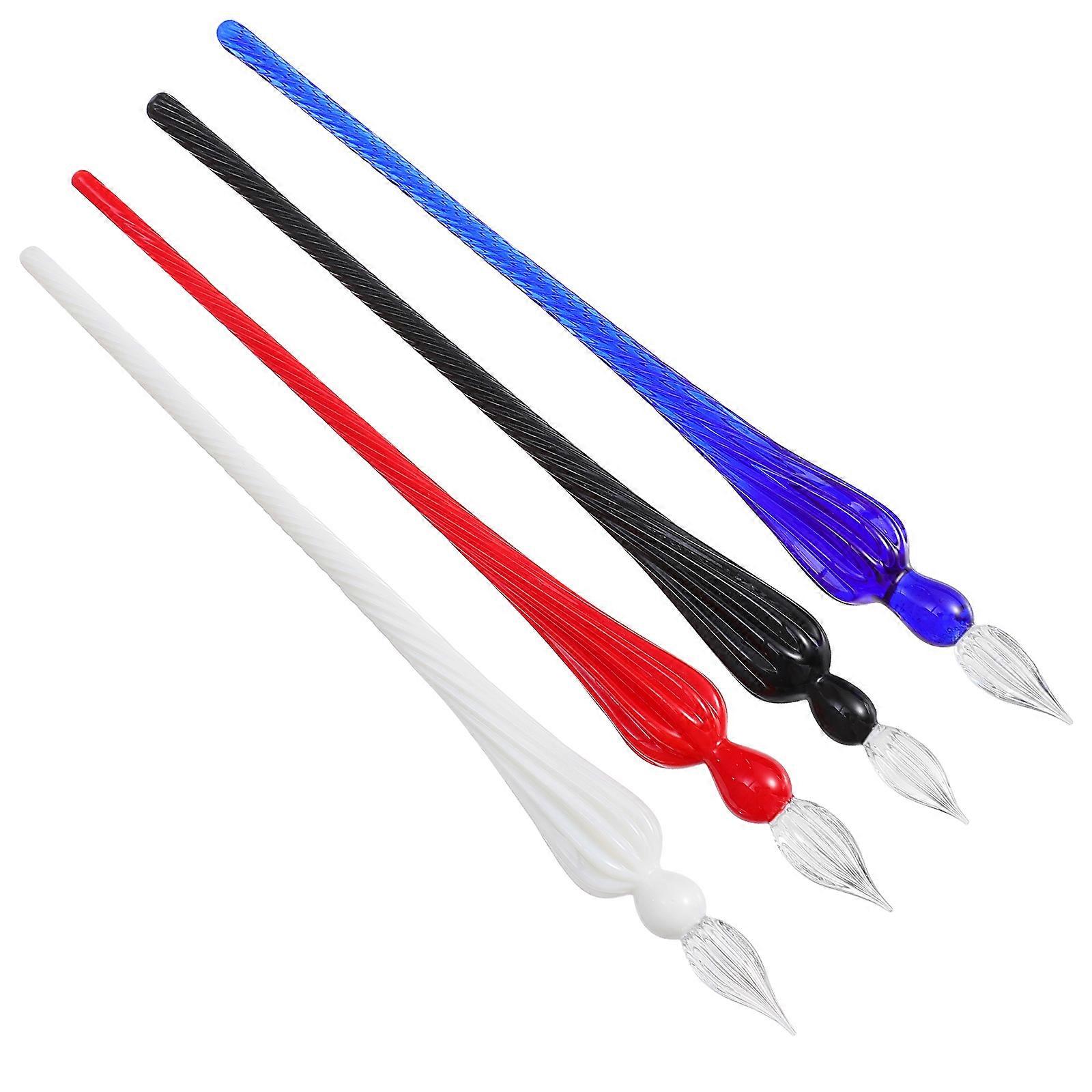 Spiral Design Glass Dip Pens For Artists Drawing White 4Pcs