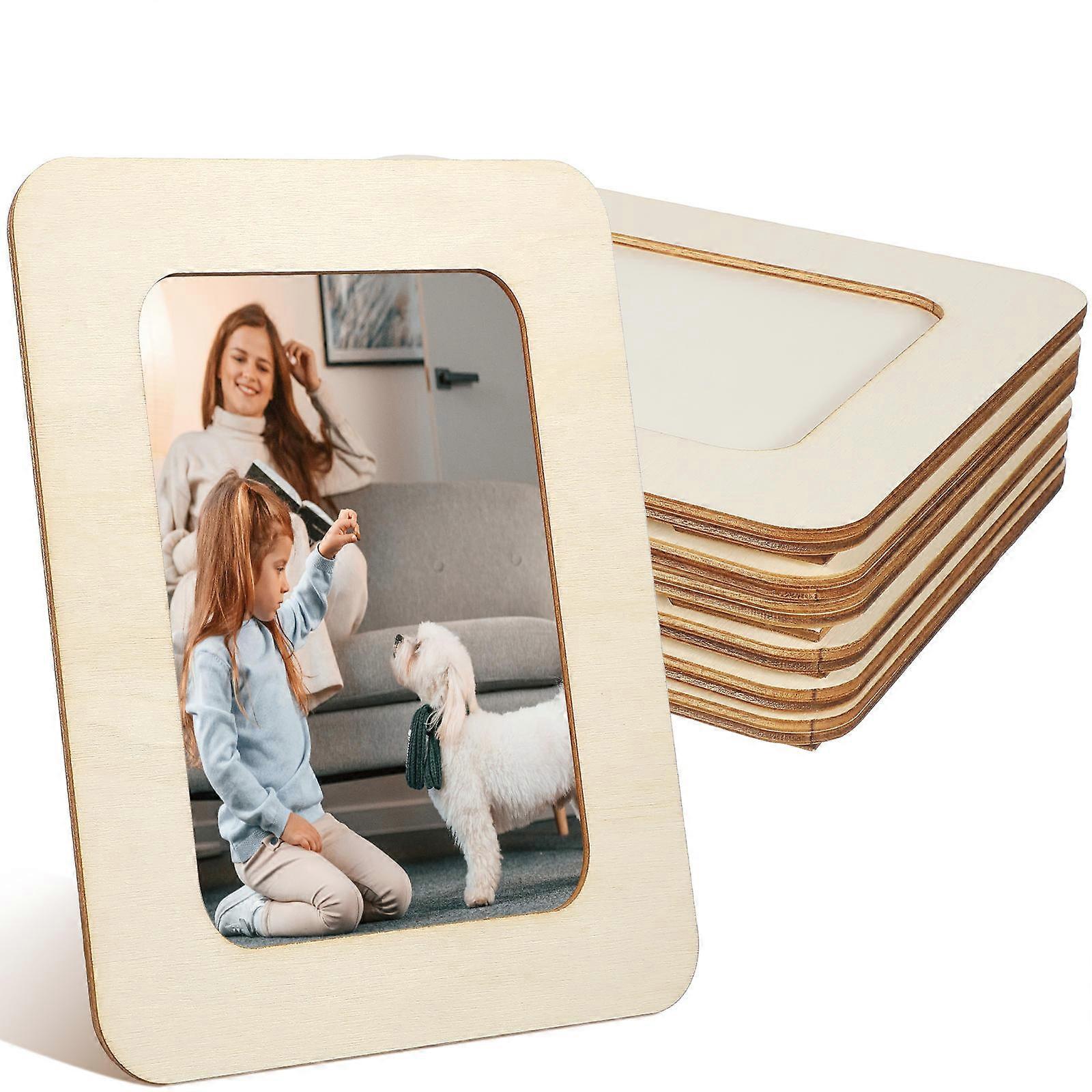 6pcs Rustic Wood Picture Frames, Unfinished Wooden Frames for DIY Crafts, Sturdy Versatile Photo Frames for Home Decor, Easy Photo Replacement