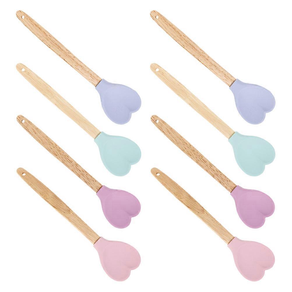 Heart Shaped Silicone Spoons Set with Wooden Handles – Versatile Kitchen Tools for Cooking, Baking, and Serving – Ideal for Valentine’s Day and