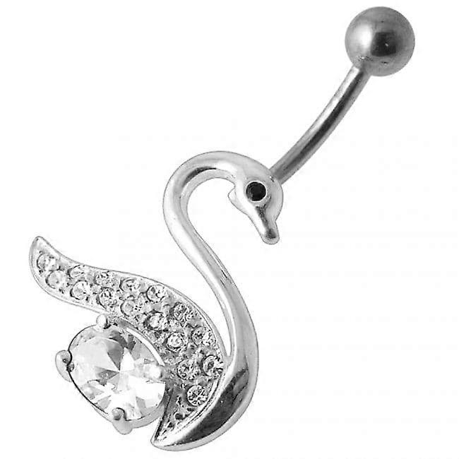 Fancy Jewelled Swan Silver Belly Ring