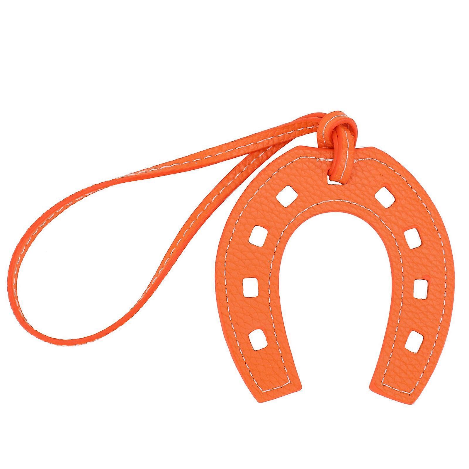 Keychain Charm Horseshoe Pendant U Shaped Car Key Decor Orange 8*8cm Elegant Leather Ornament 1Pcs