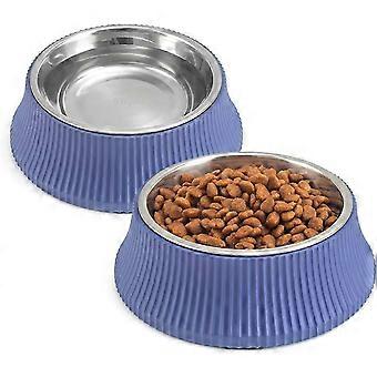 Katzenfutternapf Hundenapf Edelstahl Antirutschmatte + Vergrößern Boden Boden Hunde- und Katzenfutternapf und Wassernapf (400ml x 2 Blau)