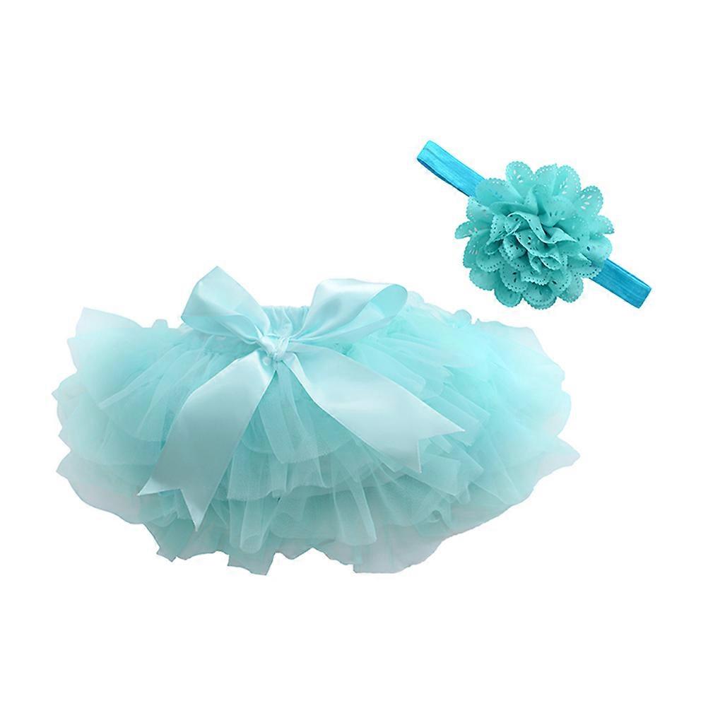 Durable Tutu Skirt and Flower Headband for Baby Girls Newborn Birthday Photography Props Size L Blue 1Pack
