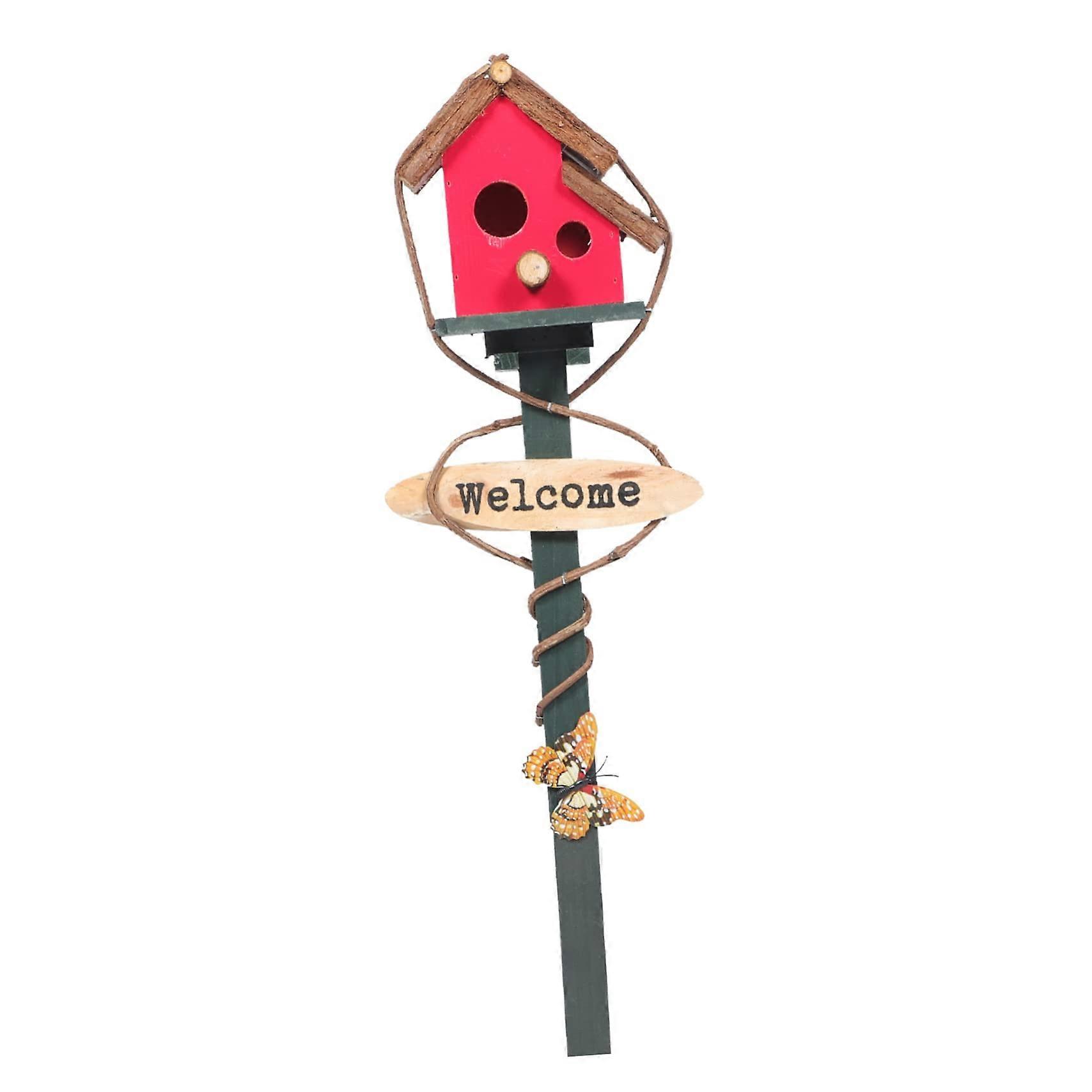 Birdhouse Ground Stake For Outdoor Use With Double Hole, Butterfly Design, Easy To Install, Random Color