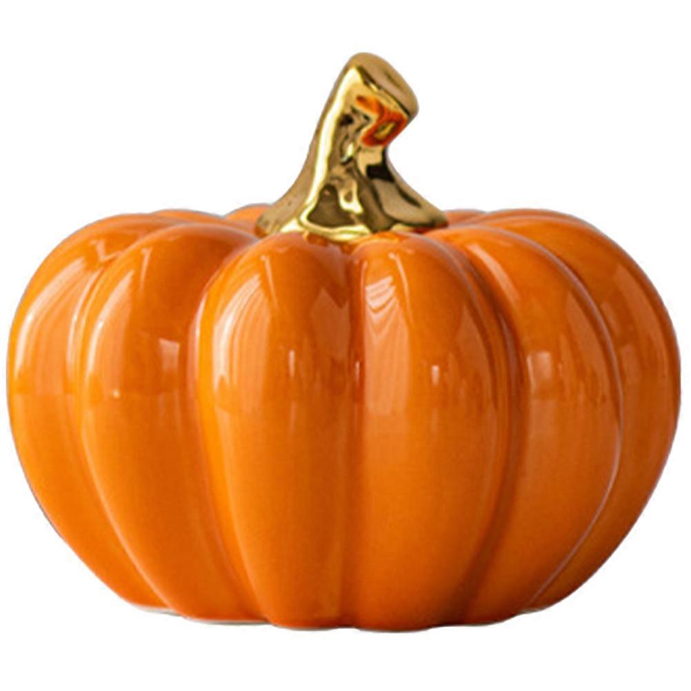 Halloween Table Accent Orange Ceramic Pumpkin Figurine Year-Round Decor