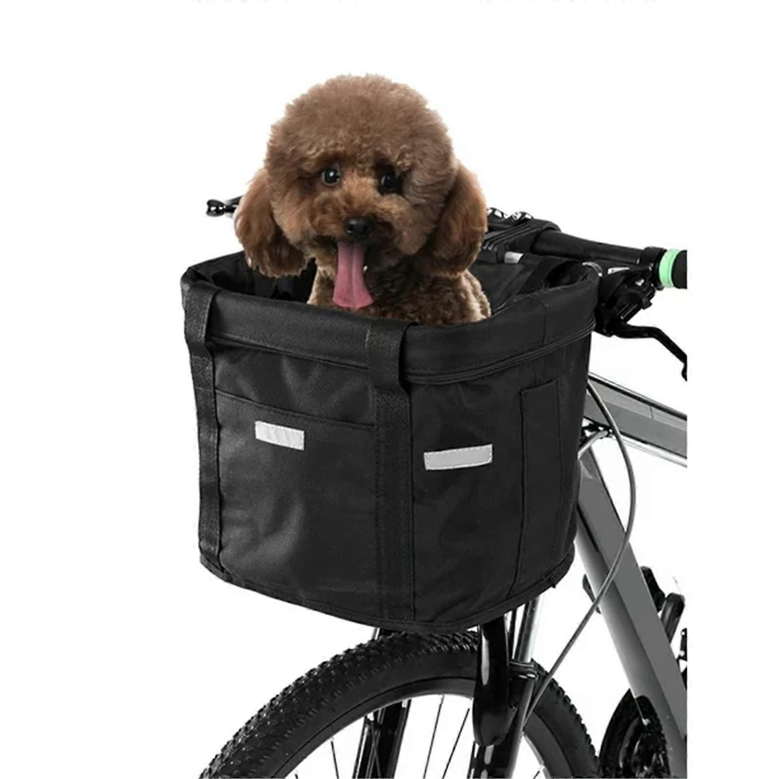 Bicycle Basket Foldable Front Basket With Handlebar Adapter Removable Bag For Small Dogs Shopping Travel Picnic
