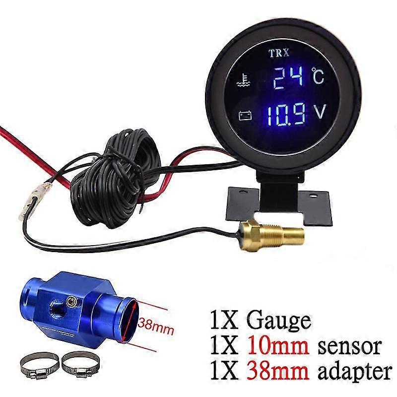 Universal 2 In 1 Car Round Lcd Digital Water Temperature Gauge With Water Temp Joint Pipe Sensor 10mm Adapter Voltmeter 12v/24v