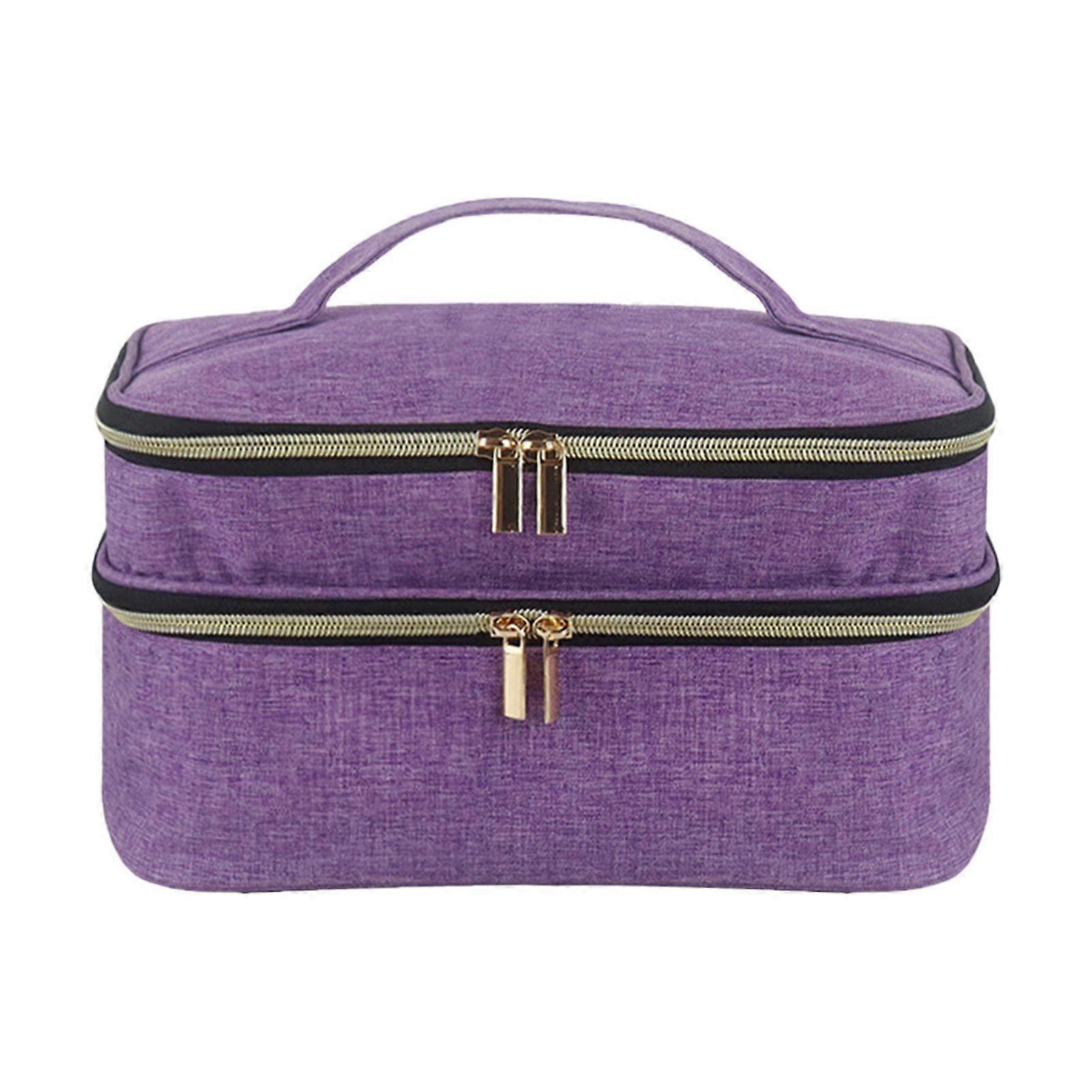Embroidery Box Polyester Sewing Basket Organiser, Double Layer with Handle, Purple
