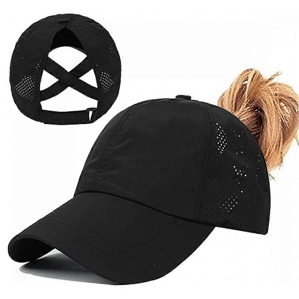 Women's Ponytail Baseball Cap - Adjustable Crossover Baseball Cap with High Bun, Breathable Sports Cap, Unisex Trucker Cap, Quick-Drying
