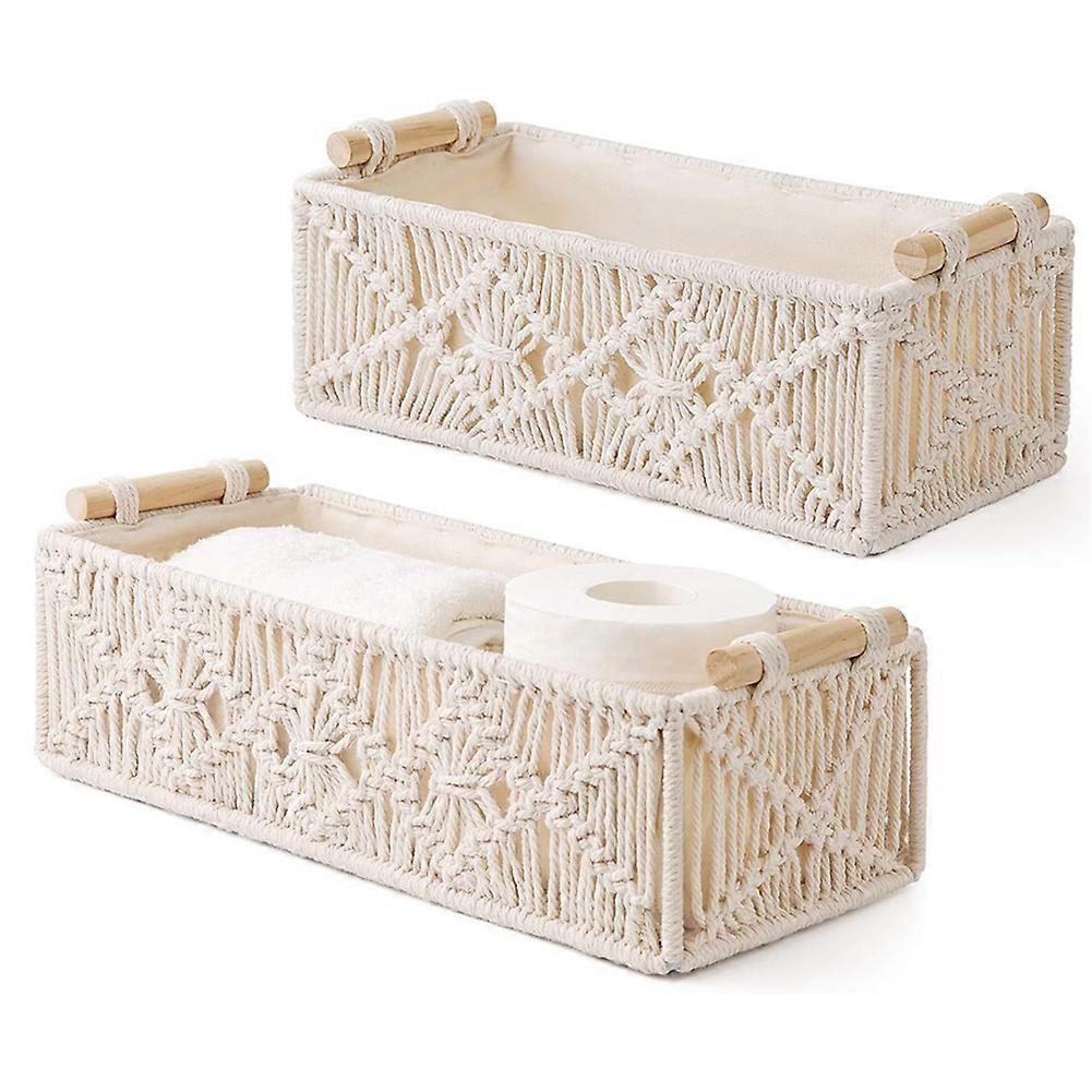 Macrame Storage Baskets Boho Decor Box Handmade Woven, Set of 2,A