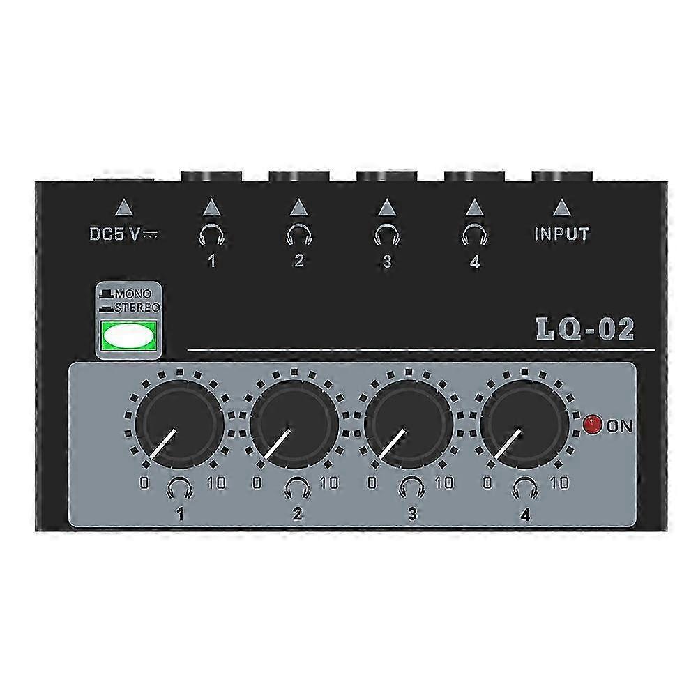 Mini Stereo Headphone Amplifier with Four Channels and Separate Knob Control - EU Plug