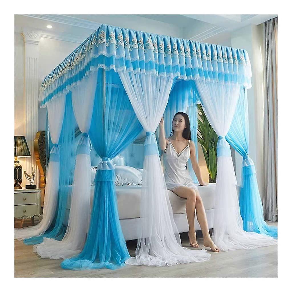 Canopy with 4 poles, mosquito net with double net for bedroom, room decoration, bed curtain (Color: Style 6, Size: 1.8 x 2 x 2.1 m) Style 6 1.8x2x2.1m