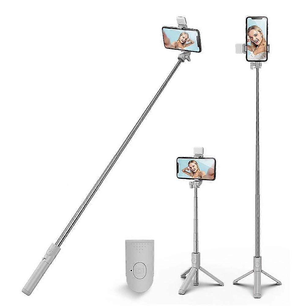 Lighted Selfie Stick Tripod, Removable Bluetooth Remote,  Lightweight, Portable-White