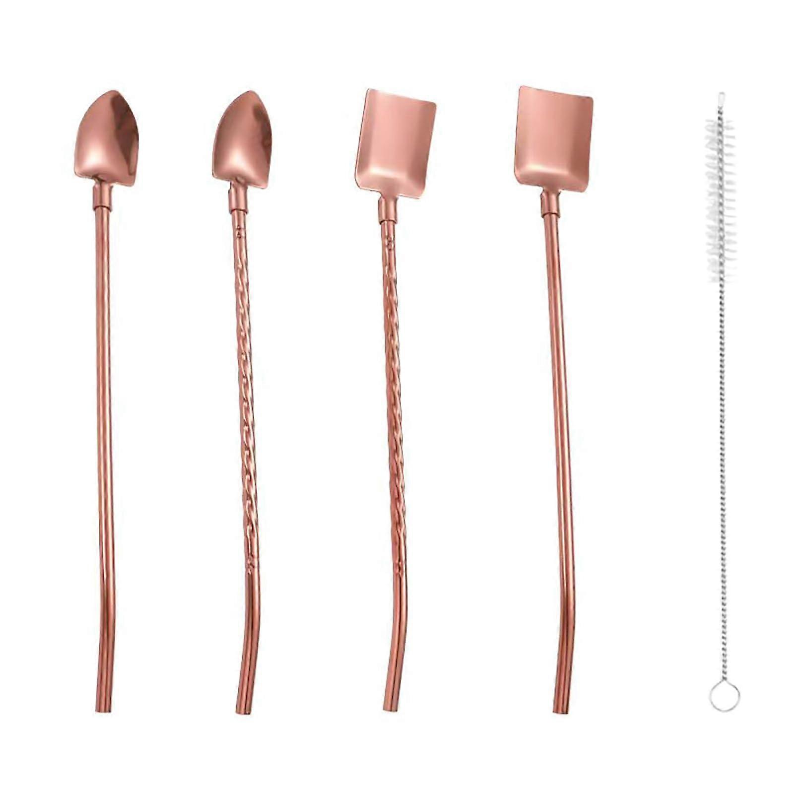 Stainless Steel Straws Set, 4-Piece With Cleaning Brush, Reusable Metal Straw Kit, 2-In-1 Stir Straw For Smoothies
