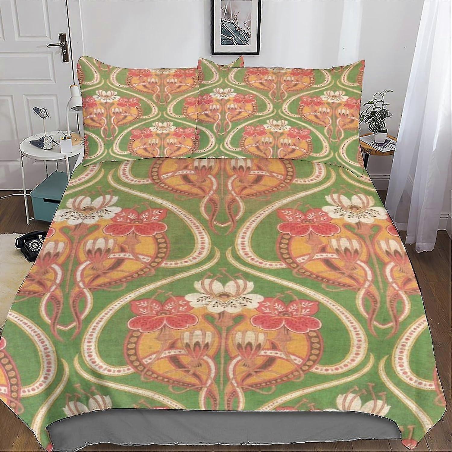 Kit de Cama Vintage Impresso em 3D com Design Clássico de Flores Pop, Microfibra Macia, Conjunto de Capa de Edredom de 3 Peças, 2 Fronhas, Zíper Oculto