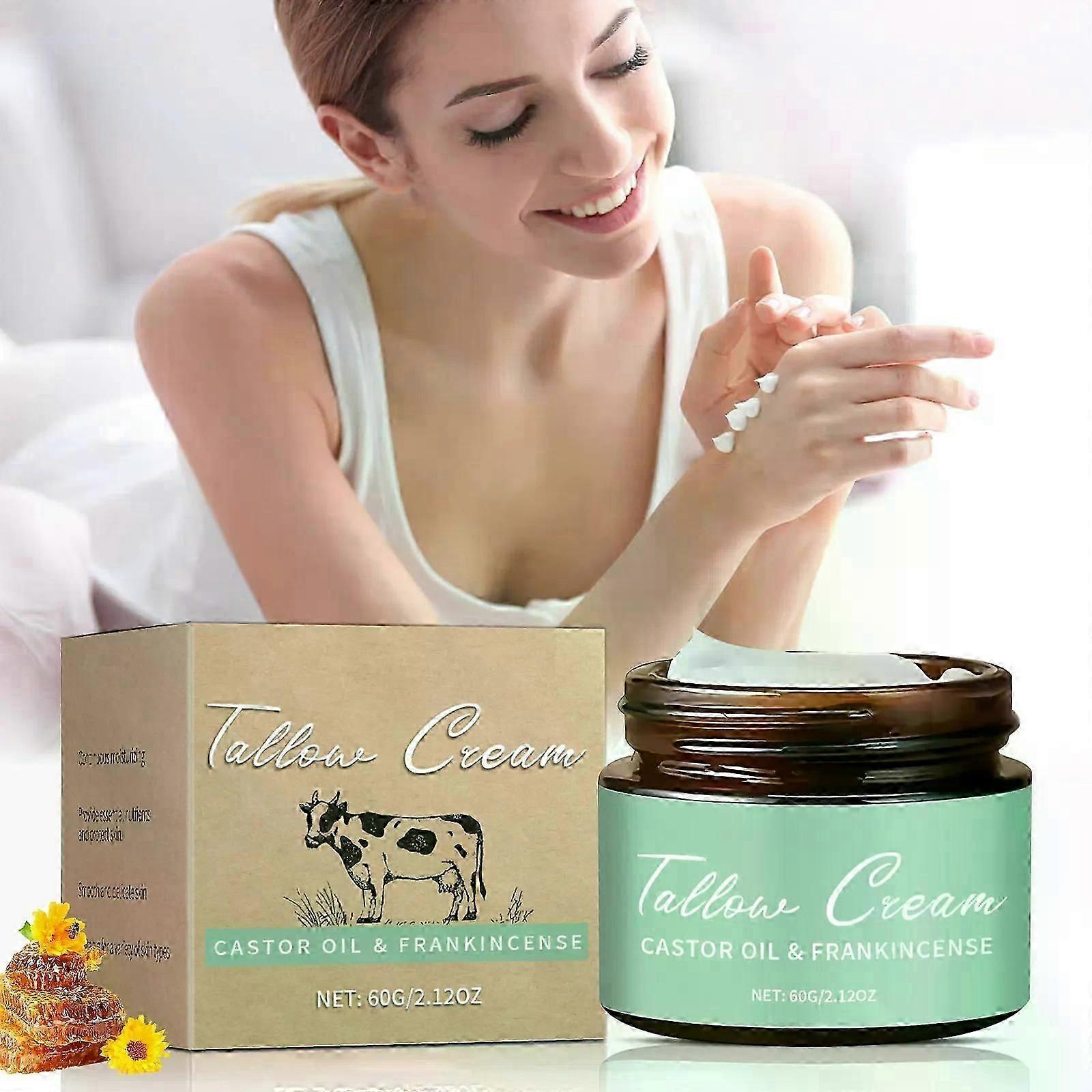 フランキンセンスオイルとヒマシ油を添えたグラスフェッドビーフタロー、グラスフェッドビーフタロー、スキンファ、ホイップビーフタローフランキンセンスオイル、ヒマシ油、スキンファ