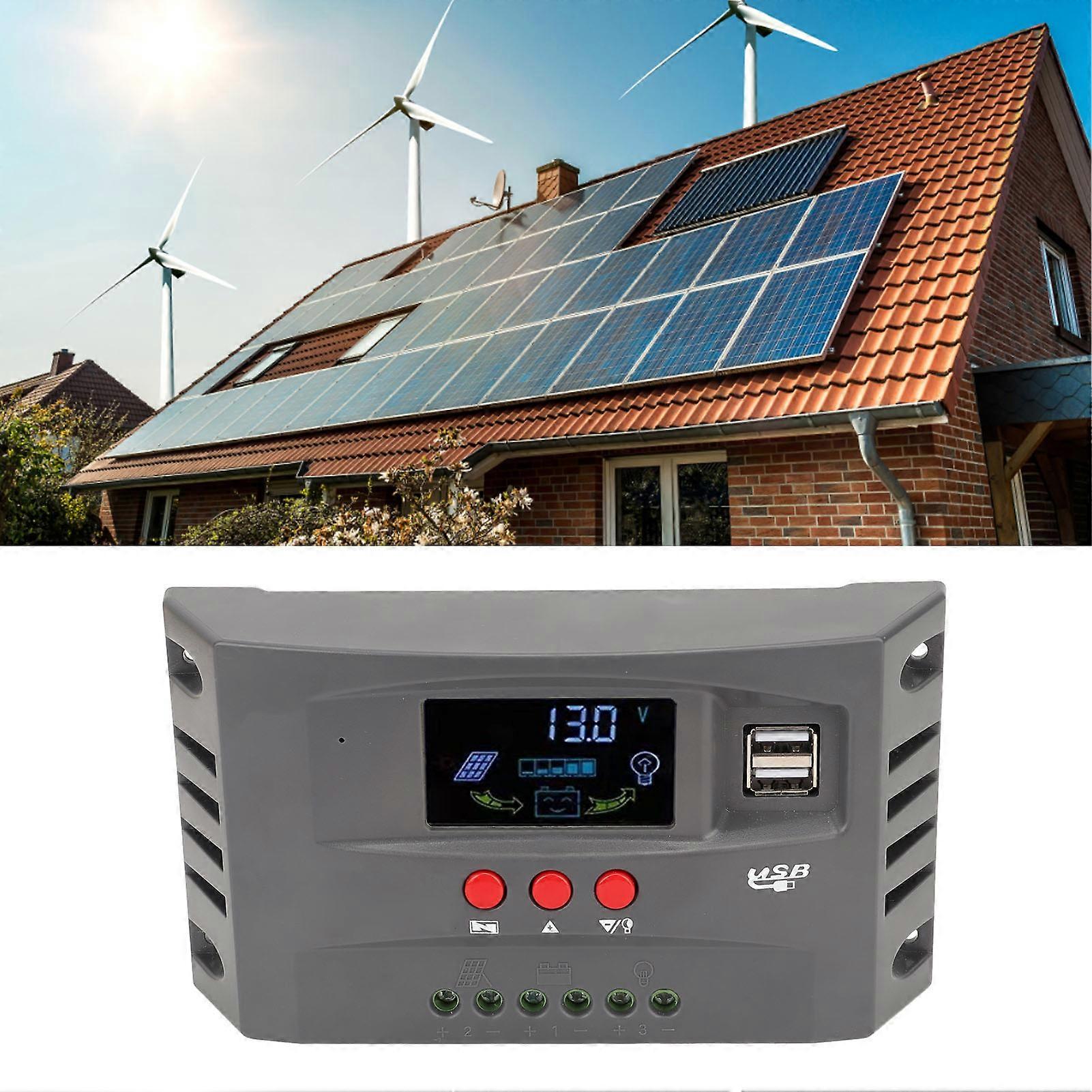 Solar Charge Controller MPPT Tracking Charging 12V 24V Automatic Adaptation LCD Solar Panel Regulator with 2 DC USB 40A 