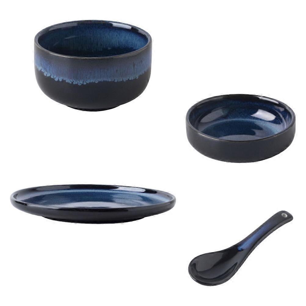 Dining Set Ceramic Cutlery Set Relatives Elegant Design Blue 8-Inch Plate Holding Soups 1Set