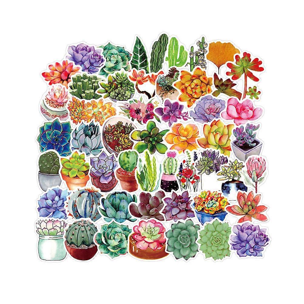 Succulent Plants Pattern Decal Stickers Waterproof Decorative Assorted Color 7x7cm Square DIY Design for Diary Book 50Pcs