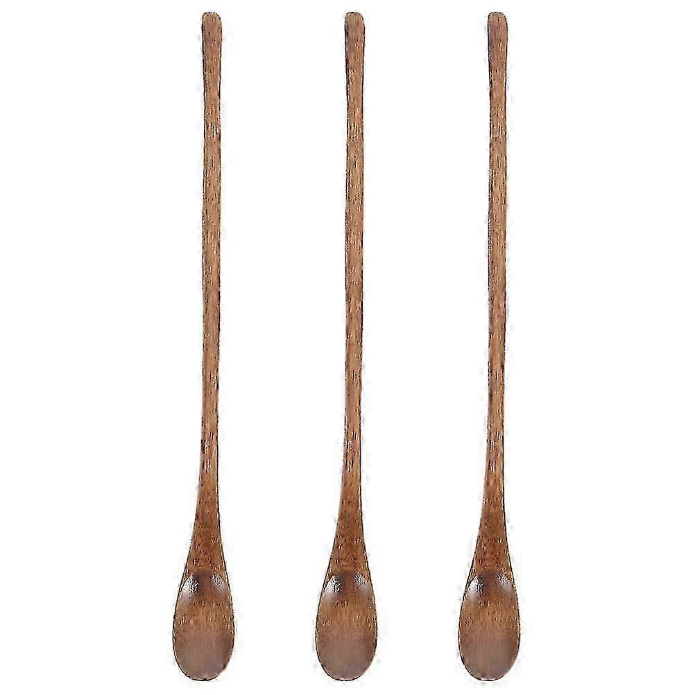 3Pcs Salad Spoon Wooden Food Spoon Long Handle Rice Spoon Wooden Ladle Coffee Stirring Spoon hwy