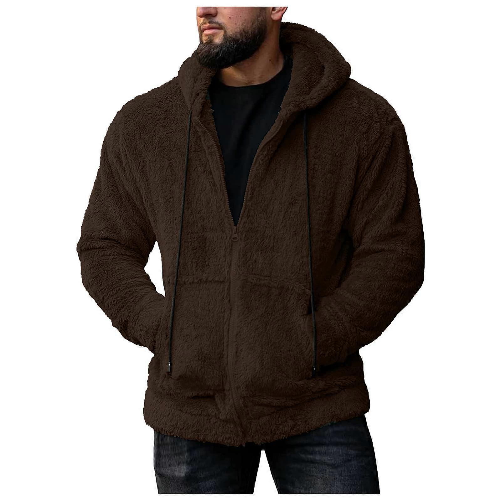 Teddy Fleece Jacket with Hood Brown 3XL