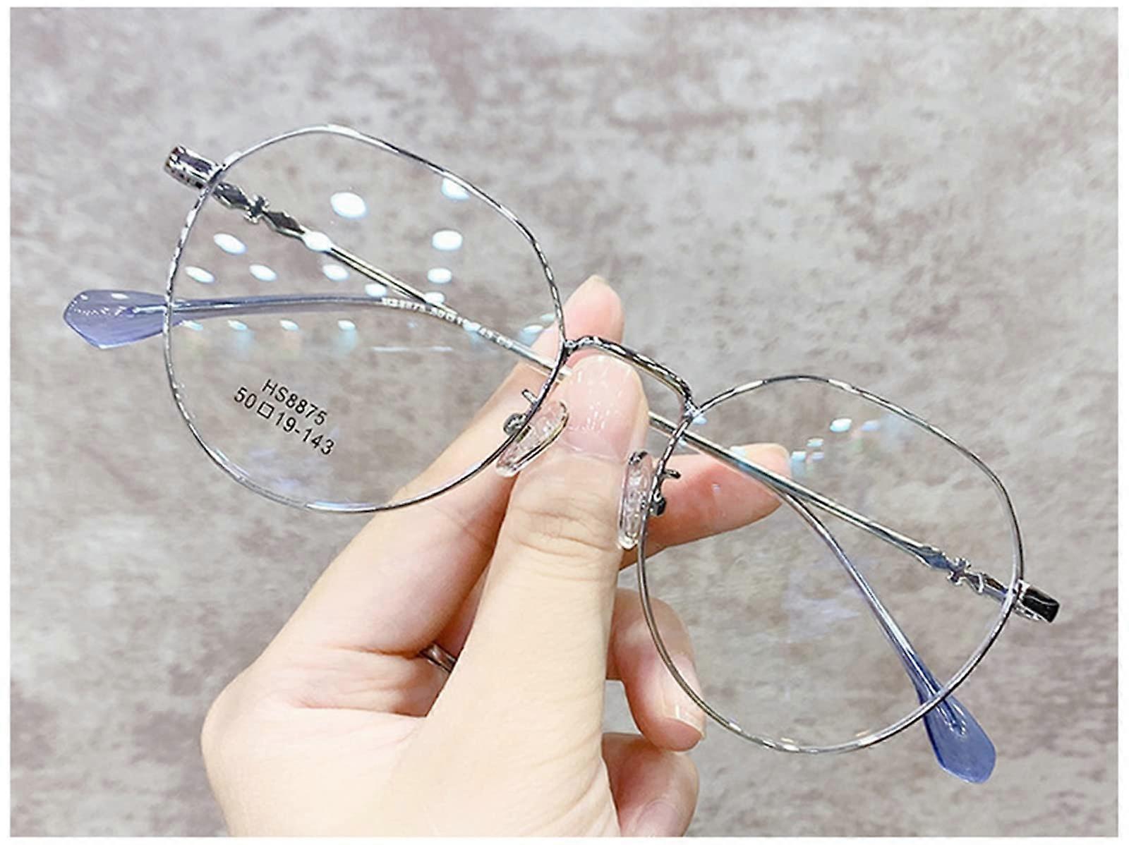 Trendy Reading Glasses with Metal Frame and Blue Light Filter, Computer Reading Glasses Against Eye Strain, Glare, Blue/0.75 * 0.75 * Blue