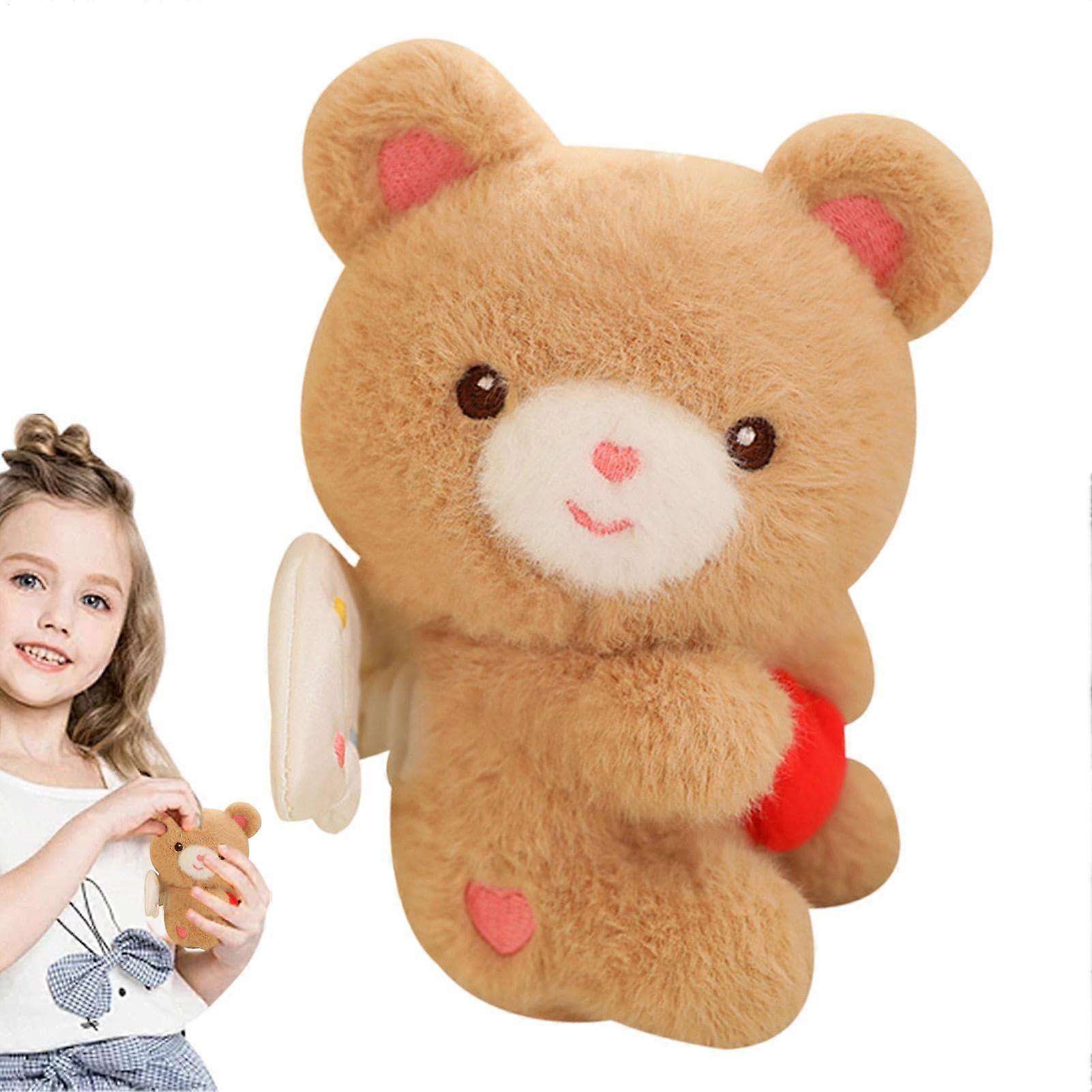 Pullstring Puppet Bear With Wings, Polyester Stuffed, Interactive Stuffed Animal Throw Pillow, Shaking Ears, Brown