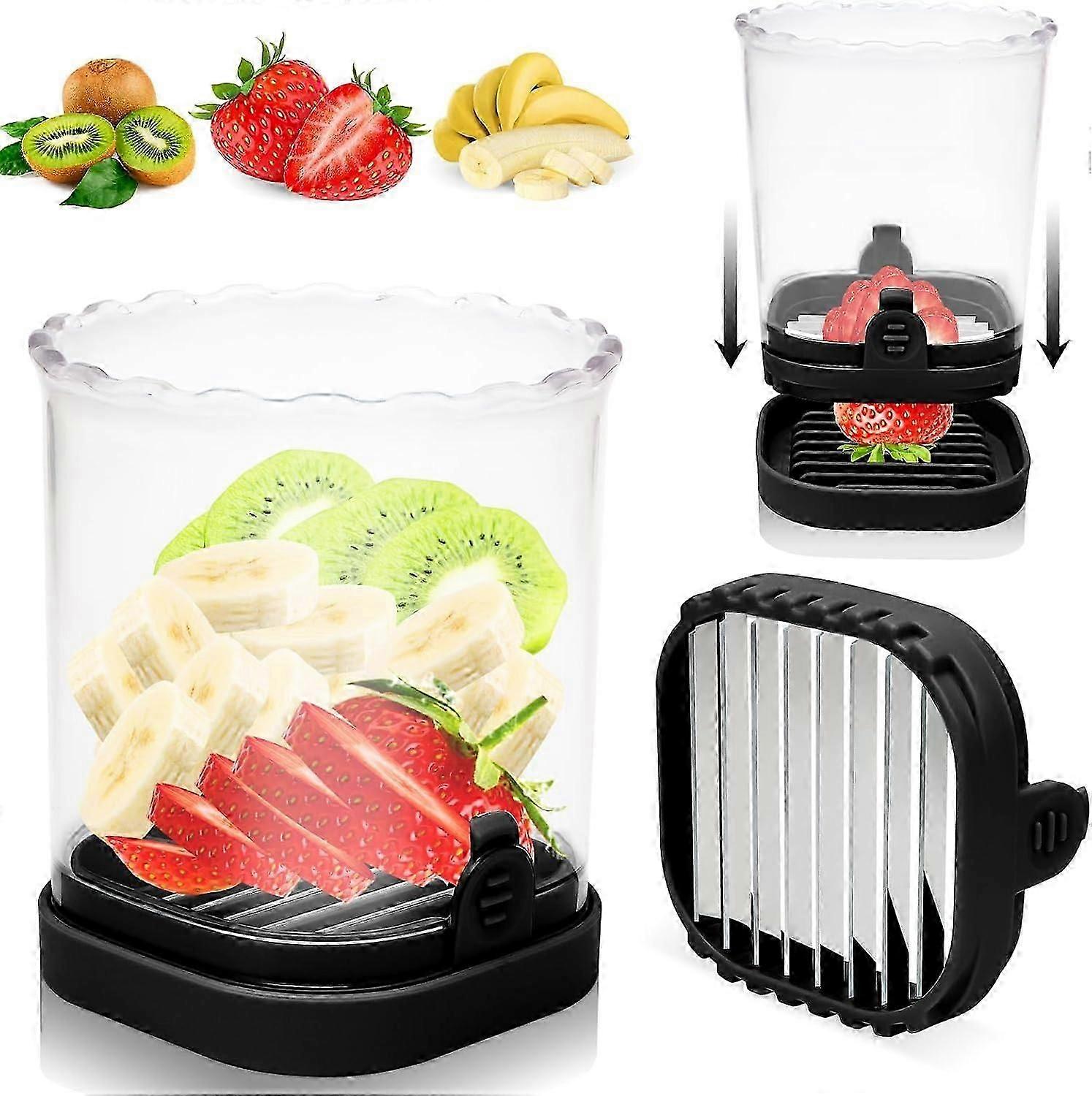 Fruit Slicer Cup,Strawberry Slicer, Banana Slicer, Stainless Steel Egg Slicers, Removable Design Fruit Cutter Slicer, Creative Convenient Kitchen Gadg