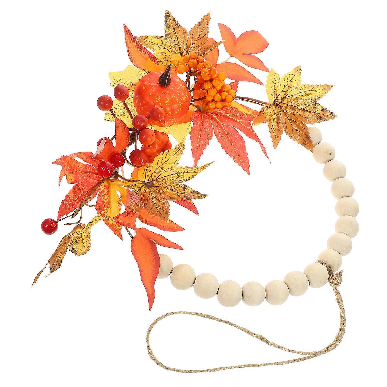 Door Decorations Fall Artificial Wood Bead Wreath Front Door Wreath Orange 25.00X20.00X5.00CM Photography Background 1Set