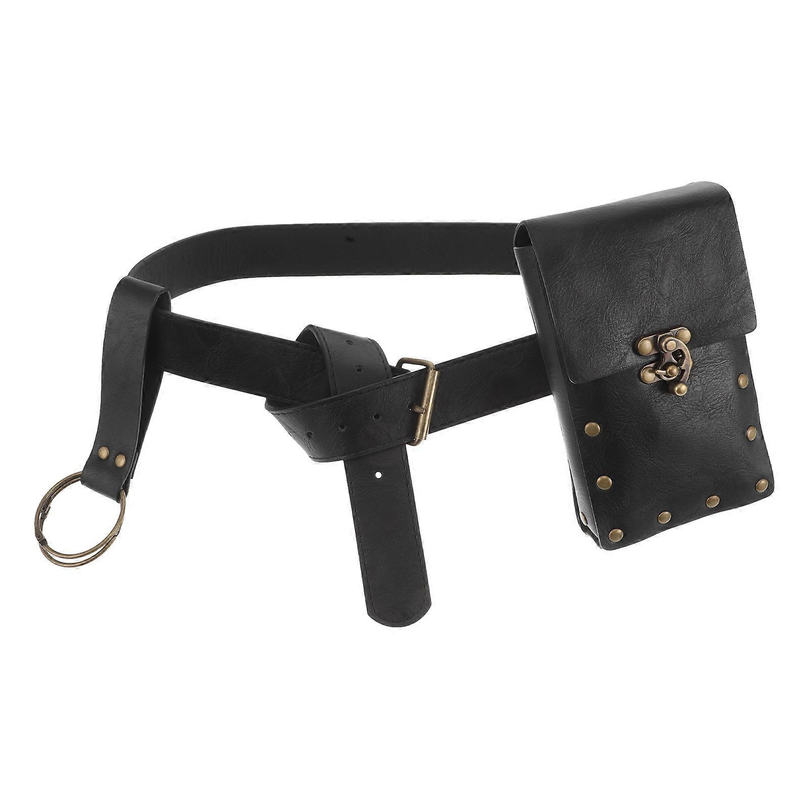 Black Steampunk Medieval Renaissance Belt Bag with Side Pouch for Decor 1 Set