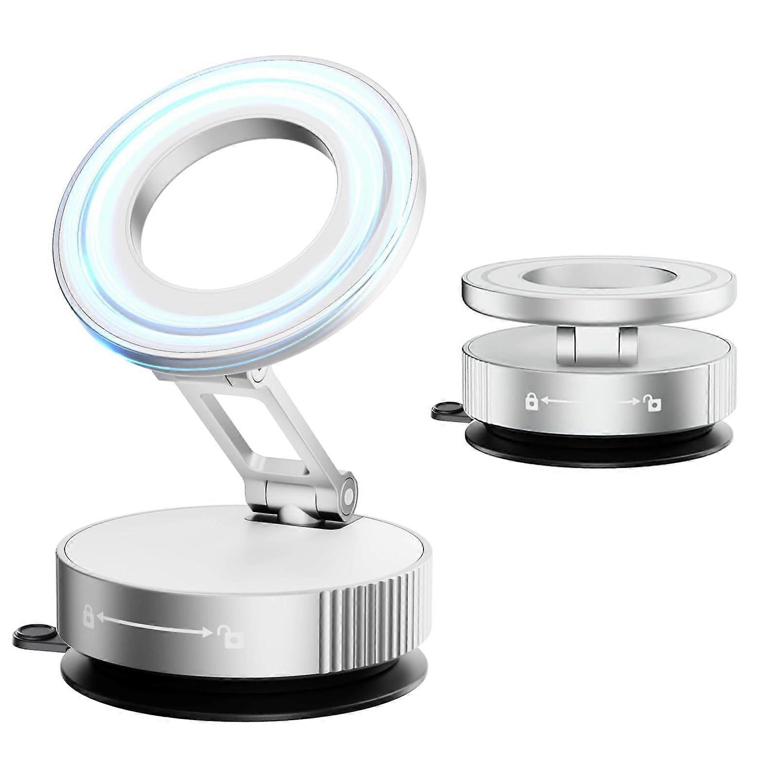 Magnetic Car Mount with Vacuum Suction, Foldable, for iPhone Android  Silver