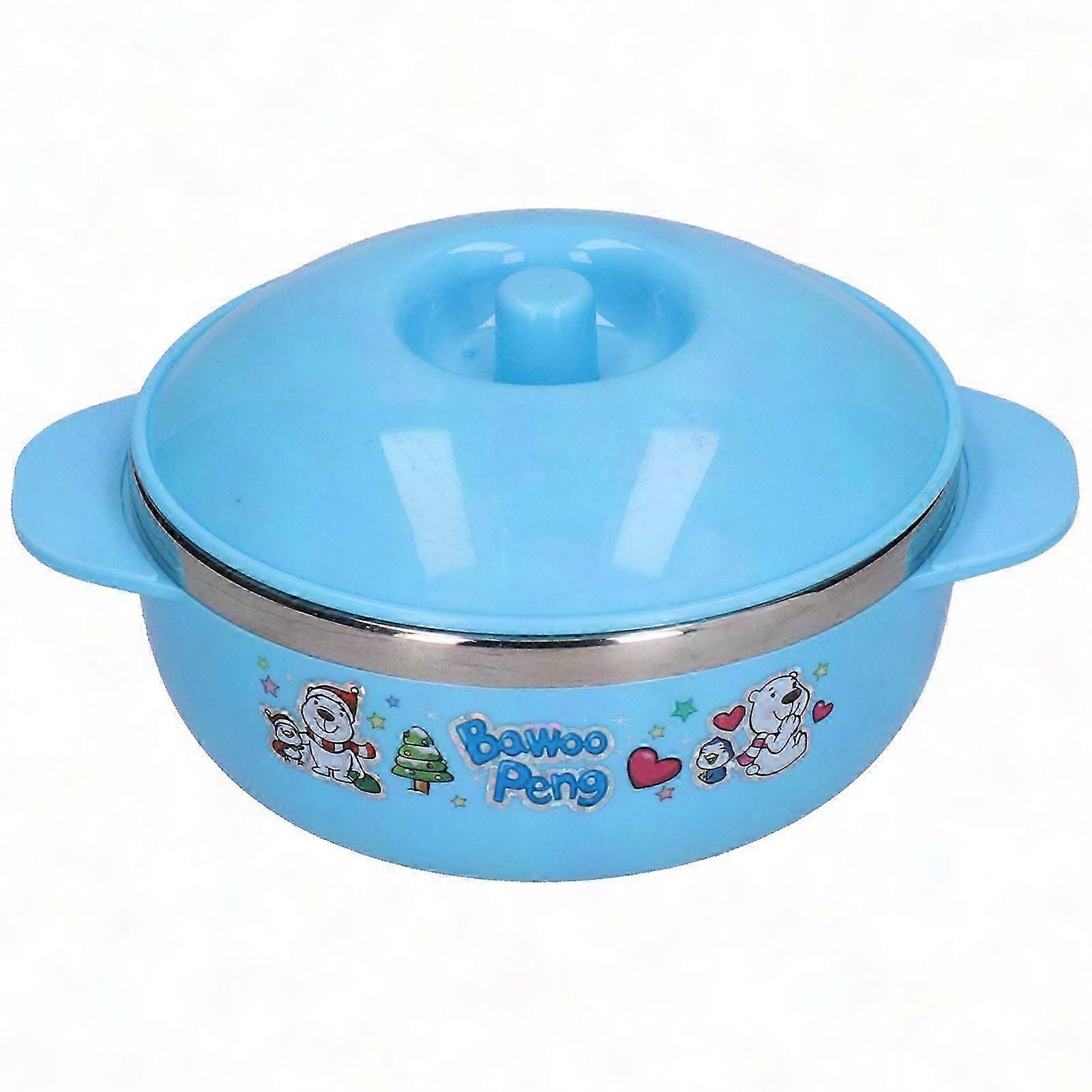 Children's Cartoon Design Stainless Steel Lunch Container with PP Anti-Scald Feature and Vacuum Insulation (Blue)