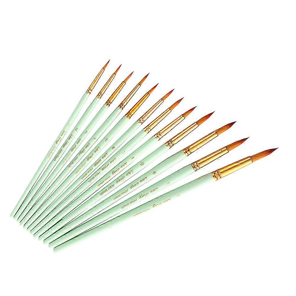 Back to School Green Nylon Paint Brush Set for Art Painting Use with Durable Synthetic Bristles and Sturdy Wooden Handles 12pcs