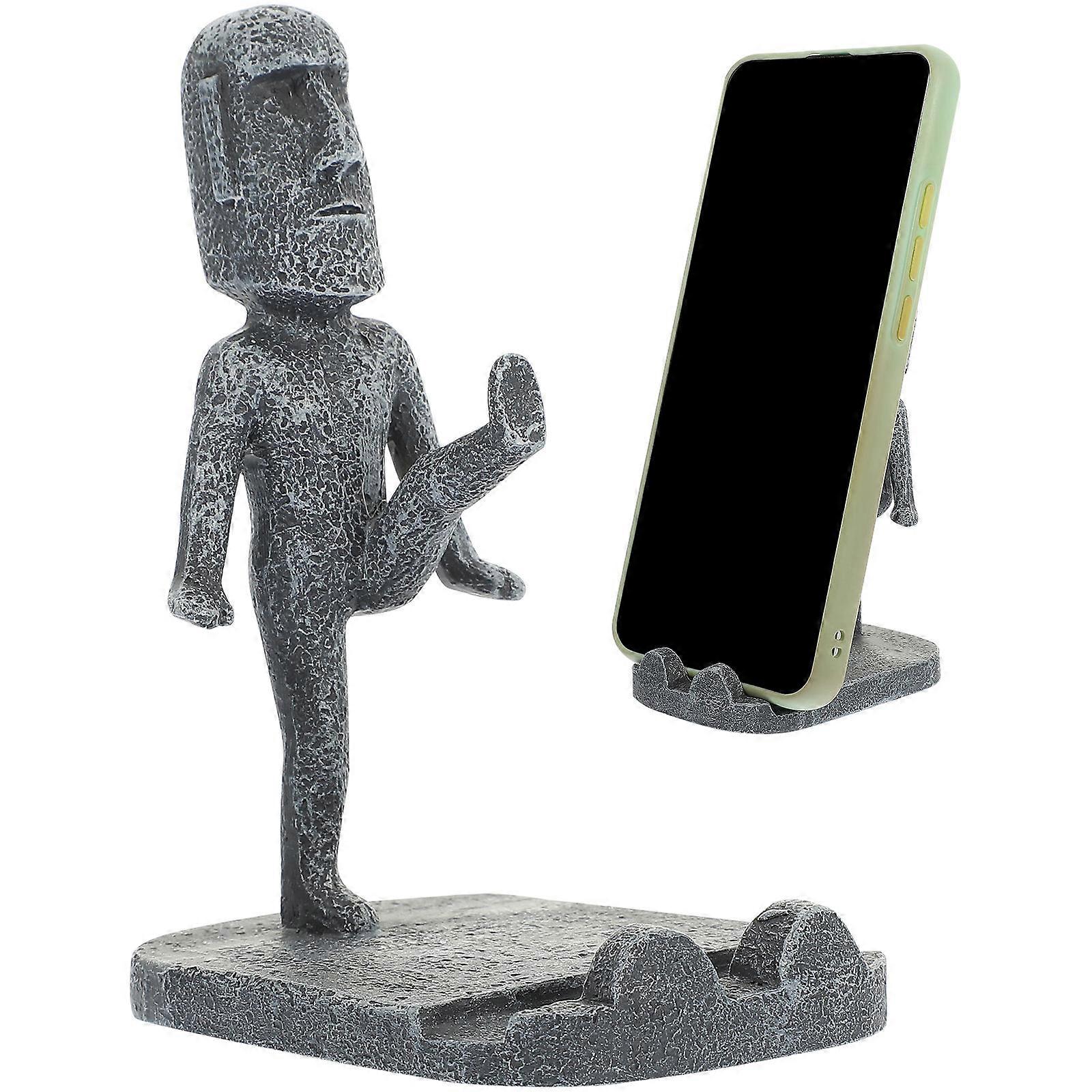 Elegant Resin Mobile Phone Stand for Displaying with Card Slot Grey 3.5 x 2.8 Inches