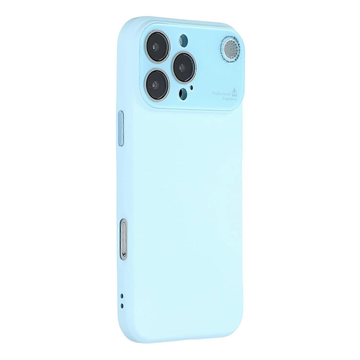 Pour iPhone 16 Pro Max Case Grande Caméra Fenêtre Silicone Liquide Aromathérapie Couverture de Téléphone - Bleu Ciel
