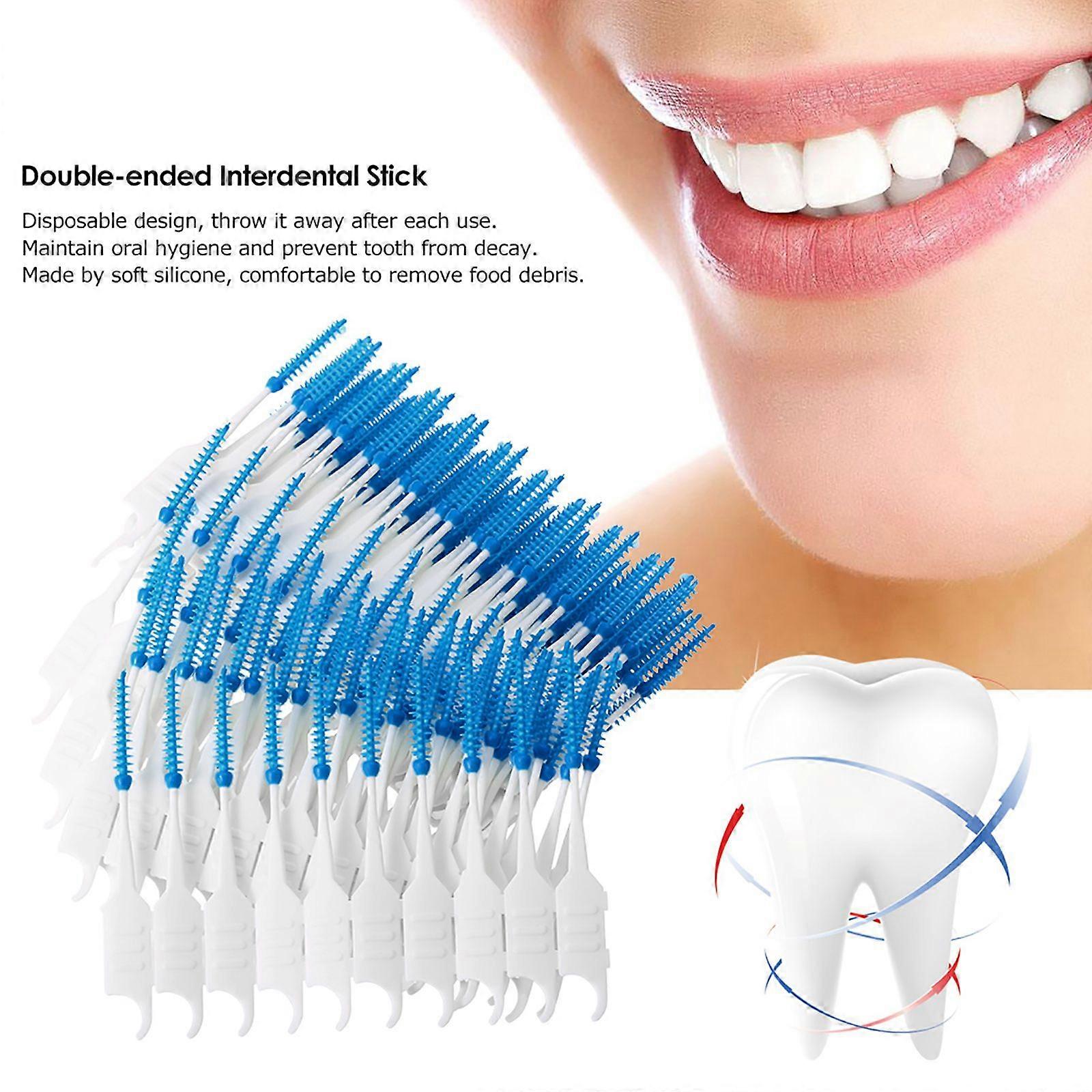 200PCS Interdental Brushes Double-ended Silicone Toothpick Dual-ended Dental Floss Pick with Silicone Bristles Disposable Dental Brushes Between Teeth