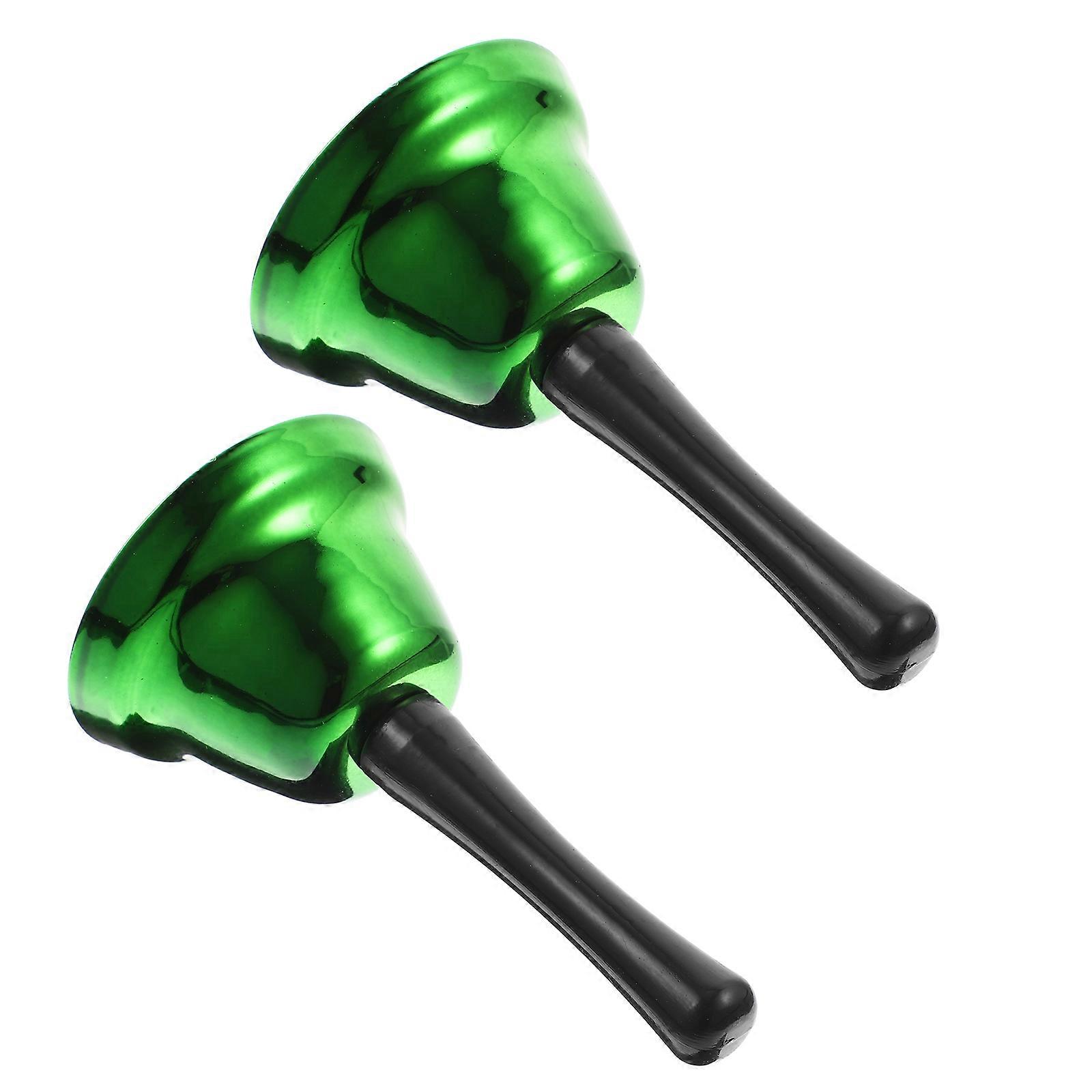 2Pcs Christmas Metal Hand Bells for Decoration Made of Iron with Ergonomic Handle Green Color