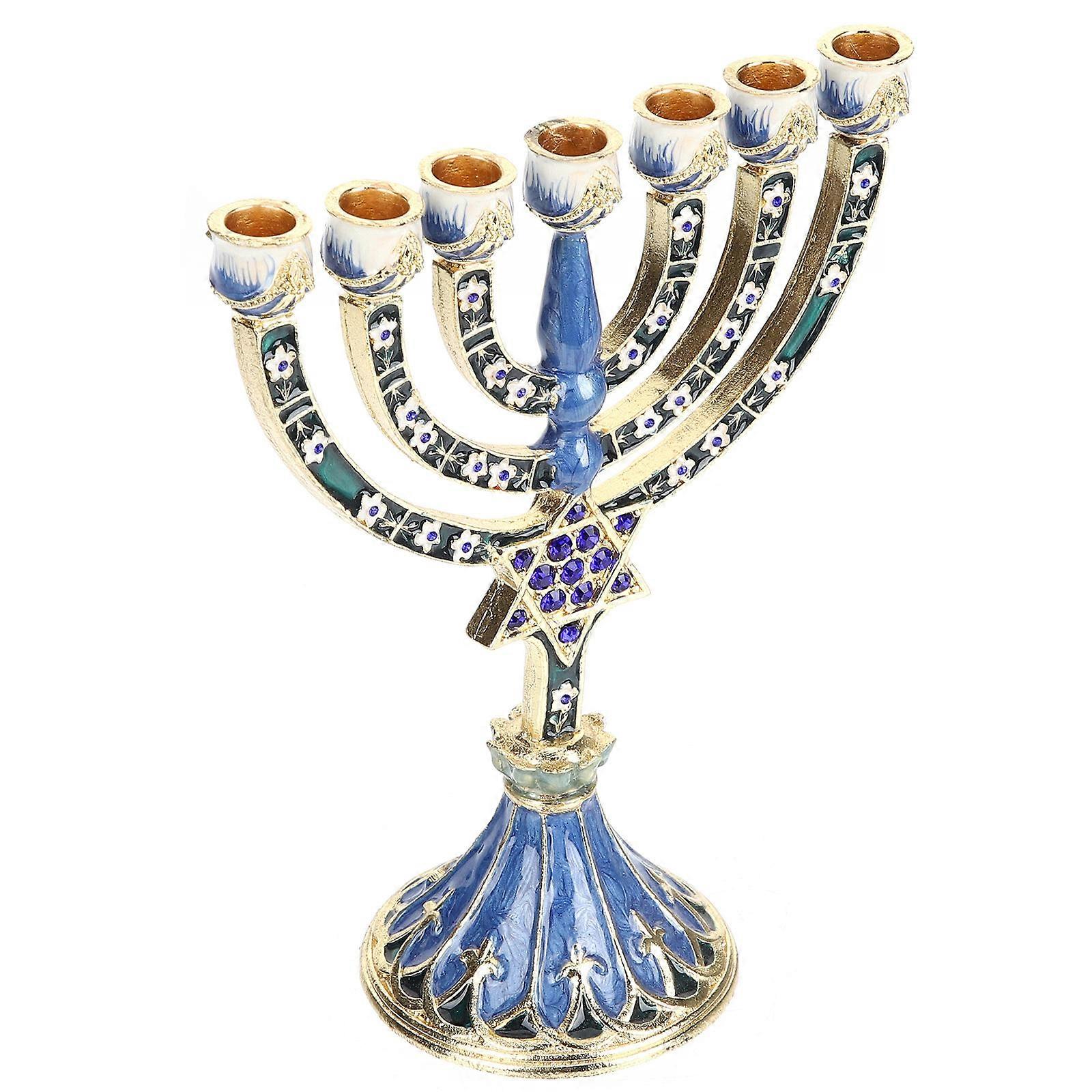 Branches Hanukkah Candle Holder Alloy Decorative Table Centerpiece Blue for Parties