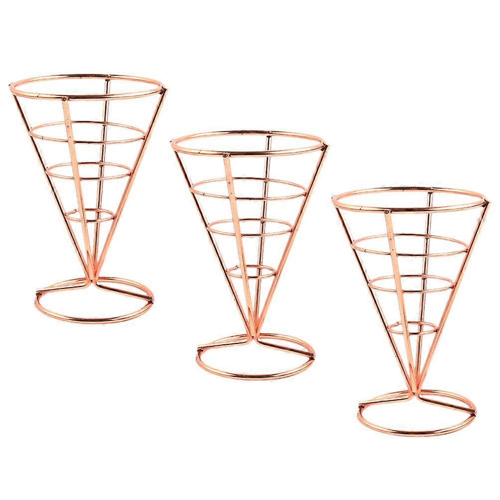 3pcs Stainless Steel Rose Gold French Fries Stands, Cone Snack Baskets Display Racks for Appetizers Home Cafe Restaurant Serving