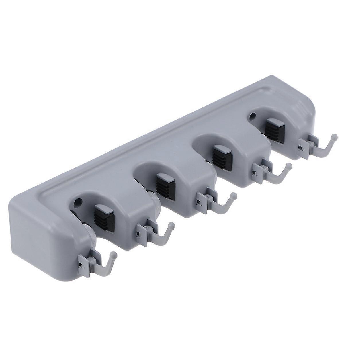 Wall Mounted Mop Holder with 4 Positions and 5 Hooks for Bathroom Use ABS Plastic Grey 33 x 6 x 7 cm