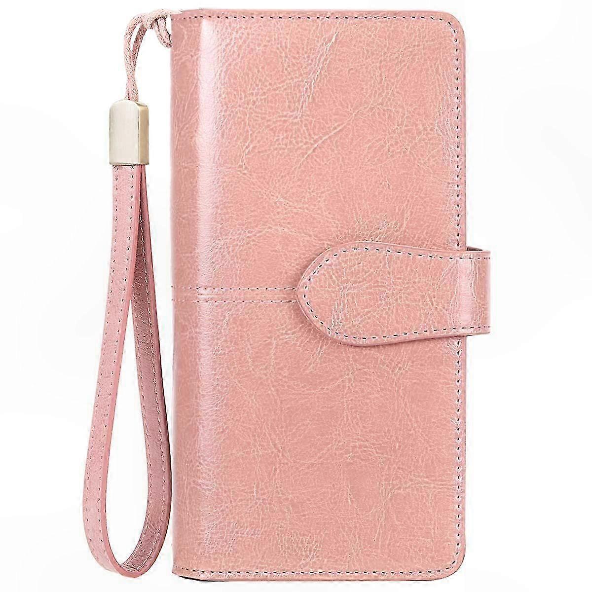 Women's RFID Blocking Leather Wallet with Multiple Compartments and Card Slots (Pink)