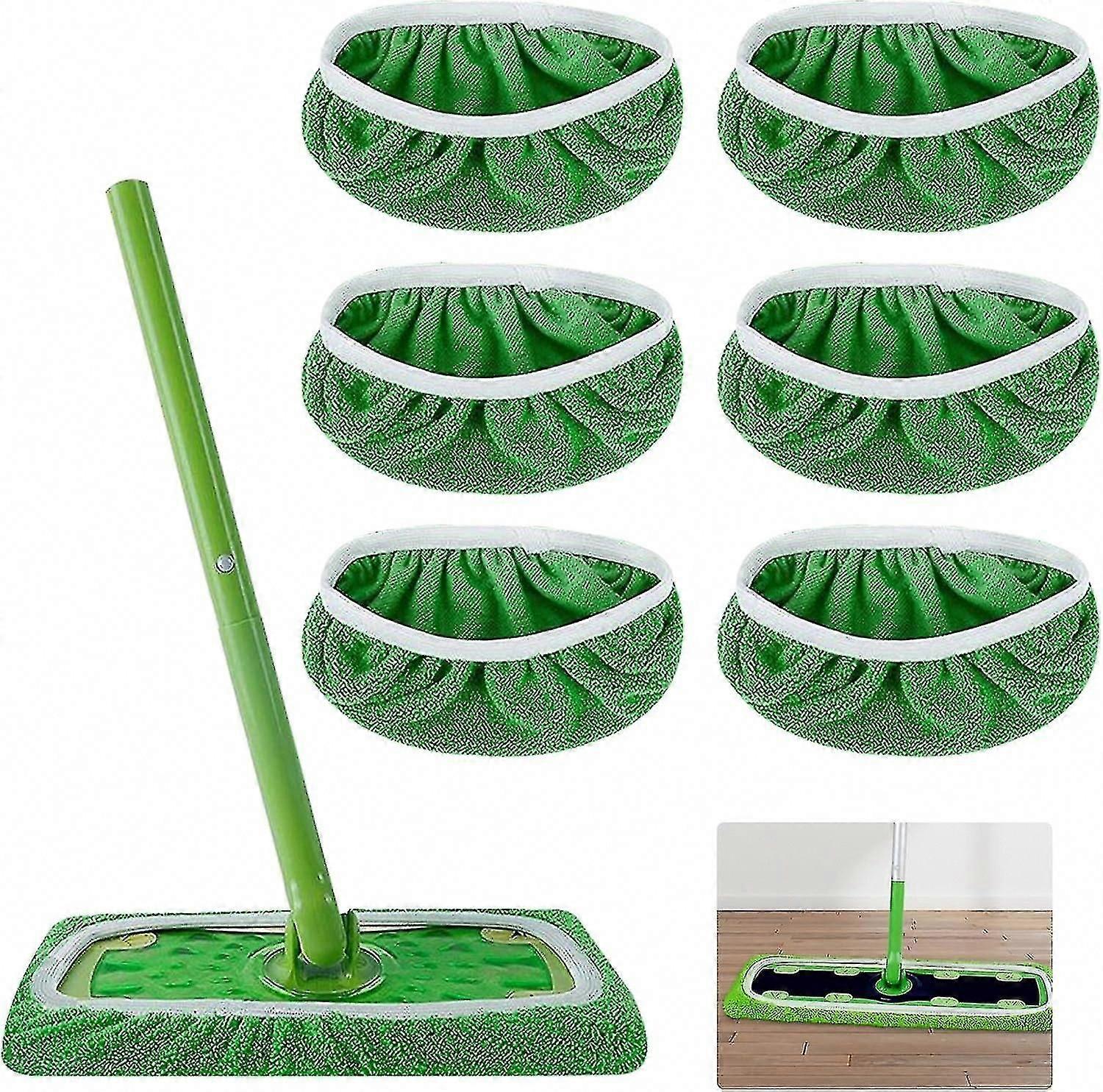 6-Pack Reusable Microfiber Mops for All Floors - Washable Wet/Dry Mop Set (Improved)